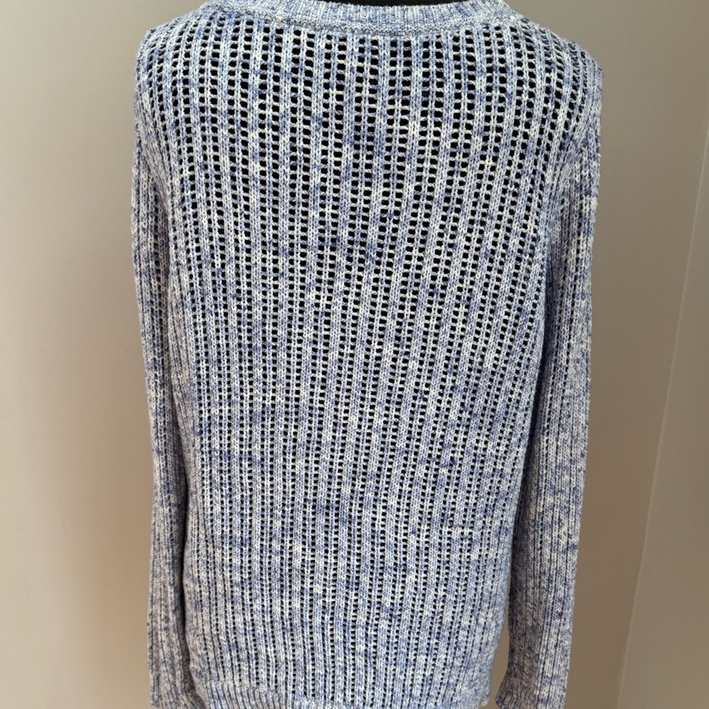 Talbots 100% Cotton Open Knit Chunky Blue White Ladies Sweater Size Medium EUC - Picture 2 of 9